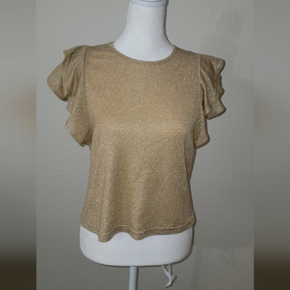 Lucy Paris Small Shimmer Gold Ruffle Sleeve Top